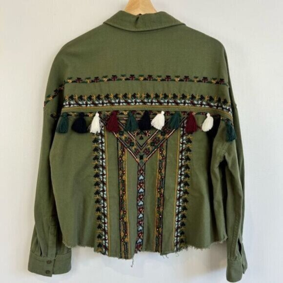 Zara Tops - Zara Trafulac Collection Womens XS Army Green Embroidered Button Down Shirt Top